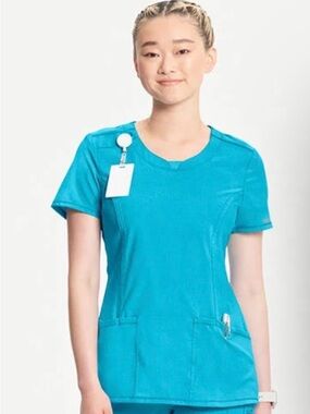 Cherokee INFINITY Women’s Split Round Neck Teal Short Sleeve Scrub Top